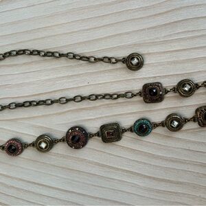 Vintage Chico’s Brass Chain Link Belt w Color Stones Statement Waist Chain OS